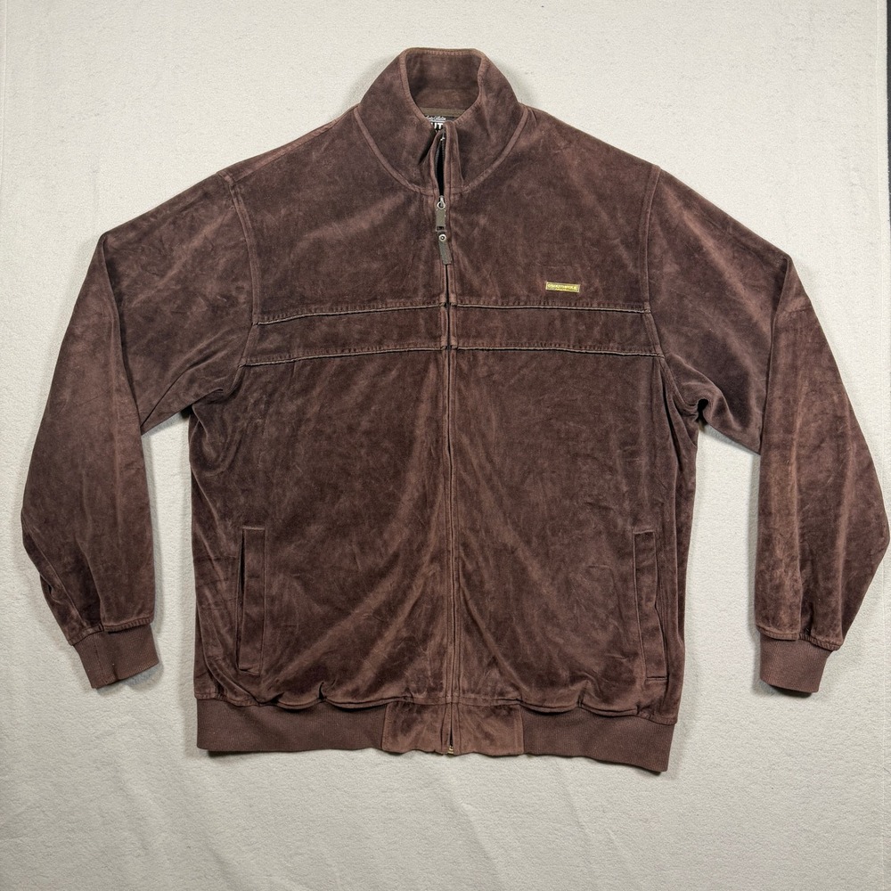 Southpole Mens Velour Track Jacket XL Brown Full Zip Retro Y2K Hip Hop Vintage